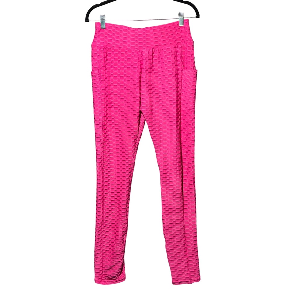 OOKIE & LALA Textured Bubble Leggings Pink Size L High Waist Ruched Butt‎